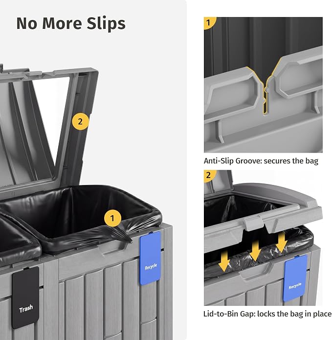 EAST OAK 76 Gallon Outdoor Trash Can | Waterproof Resin Garbage Can with Tiered Lid & Drip Tray | Outside Trash Bin for Patio | Kitchen, Backyard & Deck | Gray Color