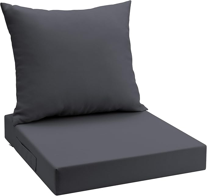 UNIKOME Outdoor Seat Cushions 24 X 24 Inch - Water-Resistant & Fade Resistant, Removable Cover Patio Furniture Cushions for Chair, Sofa, Couch, Wicker, Dark Grey