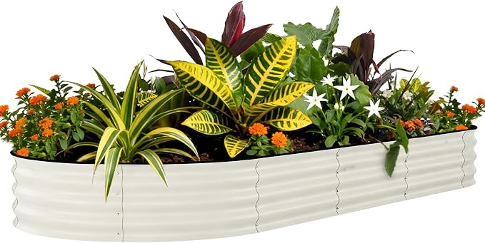 CABIHOME 8x4x1.5ft Galvanized Raised Garden Bed Outdoor, Oval Galvanized Planter Metal Garden Boxes Outdoor, Rust-Resistant | Anti-Cut Strip, Fit for Vegetables Flowers Gardening, Easy Assembly, Beige