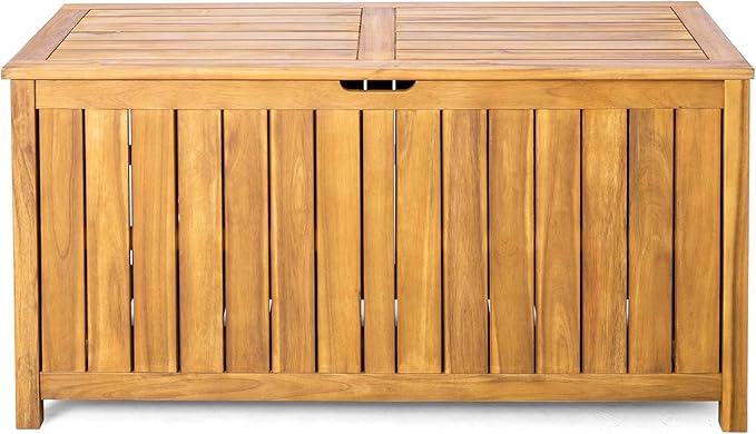 Christopher Knight Home Wood Cabinet Box, Slat Panel Storage Cabinet, Storage Organzier with Easy Open Lid Hinges, Easy Assembly, Outdoor Patio 100 Gallon Acacia Wood Deck Storage Box, Teak