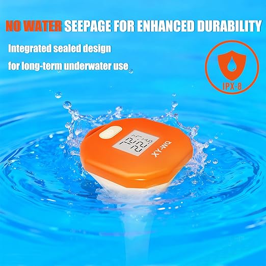 XY-WQ Digital Pool Thermometer with Safety Rope, Floating Water Thermometer with Large LCD Display, Easy-to-Read Big Numbers, IPX8 Waterproof for Swimming Pools, Spas, Hot Tubs & Aquariums