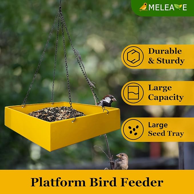 Bird Feeders for Outdoors, Platform Bird Feeder for Outside, Large Capacity 3.5 lbs(Yellow)