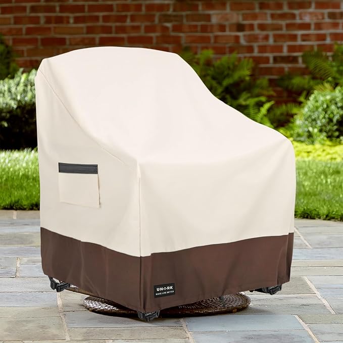 Outdoor Swivel Chair Covers Waterproof 2 Pack, Outdoor Chair Covers Patio Furniture Cover for Deck Patio Swivel Chair Heavy Duty, 33 W x 35 D x 36 H inches Beige and Brown