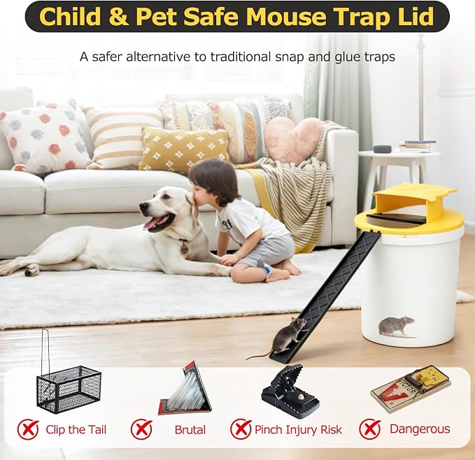 Mouse Trap Bucket,Upgrade Bucket lid Mouse Trap,Automatic Reset Flip and Slide Mouse Trap 5 Gallon Bucket Lid Mouse Rat Trap, Humane Mouse Rat Traps for Indoor Outdoor Use, Reusable Mouse Trap 3 Pack