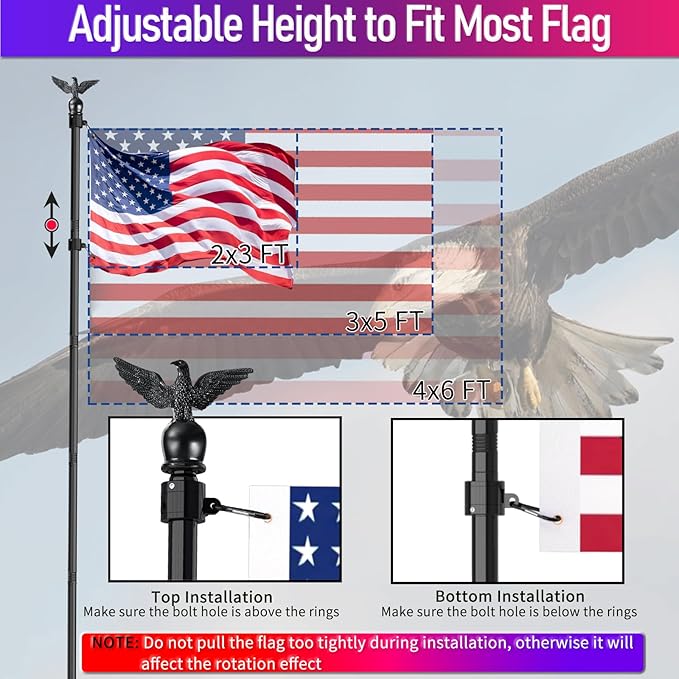 LETSTRY 5FT Flag Pole Kit for House with Solar Light and Adjustable Bracket, 1" Thickened Stainless Steel Outside Wall Mount Flagpole for 3x5 American Flag, for Residential, Outdoor or Porch (Black)