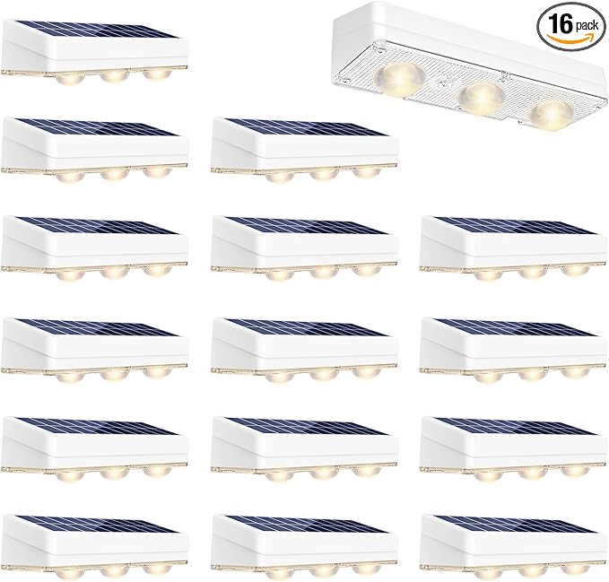 JOFIOS Solar Fence Lights Outdoor Waterproof Led, 1300mAh,16pack,6 inch Solar Lights for Fence with Warm White & RGB 8 Colors,Outdoor Solar Lights for Patio, Backyard, Deck, Railing (White)