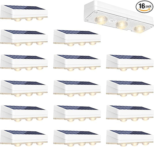 JOFIOS Solar Fence Lights Outdoor Waterproof Led, 1300mAh,16pack,6 inch Solar Lights for Fence with Warm White & RGB 8 Colors,Outdoor Solar Lights for Patio, Backyard, Deck, Railing (White)