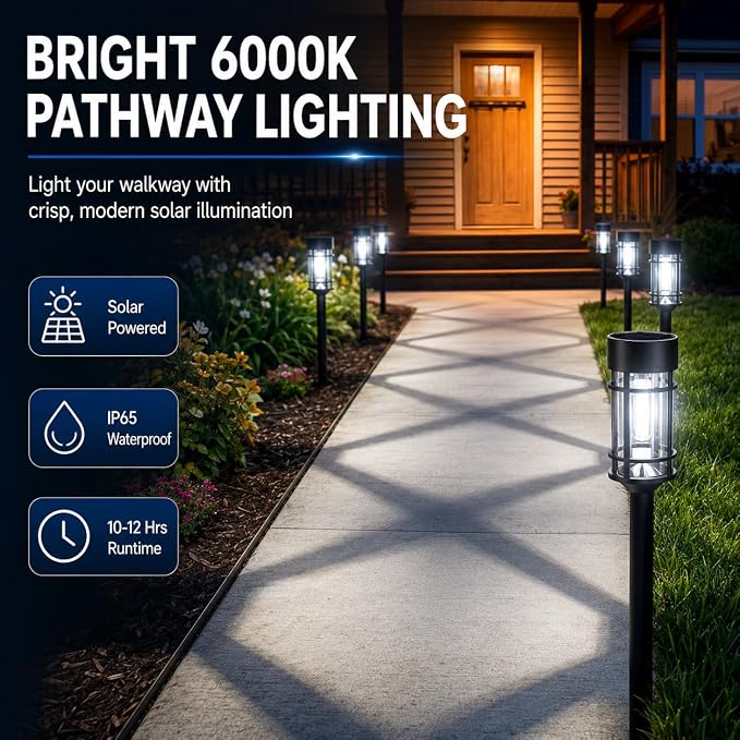 ILANCK 8 Pack Solar Lights Outdoor Parhway, Metal & Glass 21" Large Solar Pathway Lights, Solar Powered Garden Lights for Yard, Landscape, Driveway Walkway