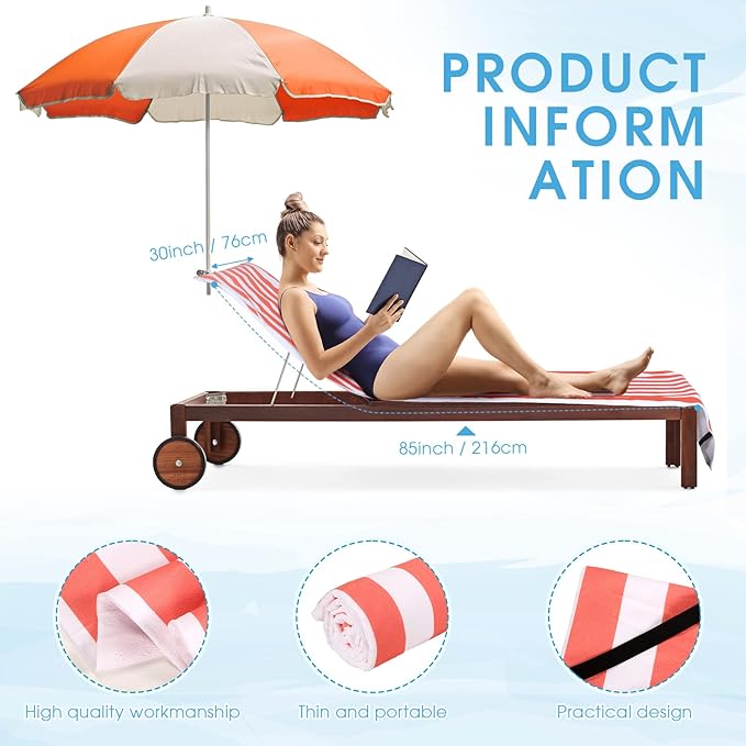 Fumete 2 Pack Lounge Chair Covers 30 x 85 Inch Pool Chaise Lounge Towels Microfiber Beach Chair Towel Portable Striped Outdoor Patio Furniture Cover for Sunbathing Picnic Spa(Orange)