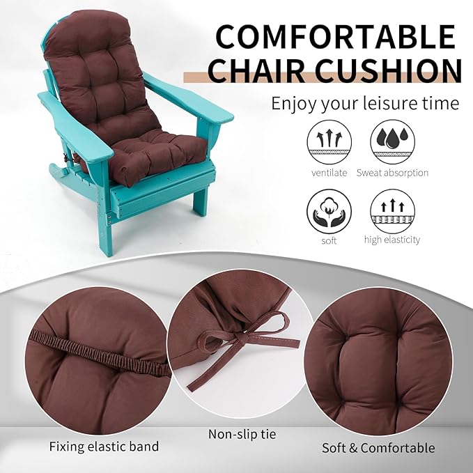 Adirondack Chair Cushion, High Back Patio Chair Cushions 48 x 19.7 x 4.7 Inch, Indoor/Outdoor Thickened Rocking Chair Cushion, Fade-Resistant & Waterproof (Brown, Set of 1)