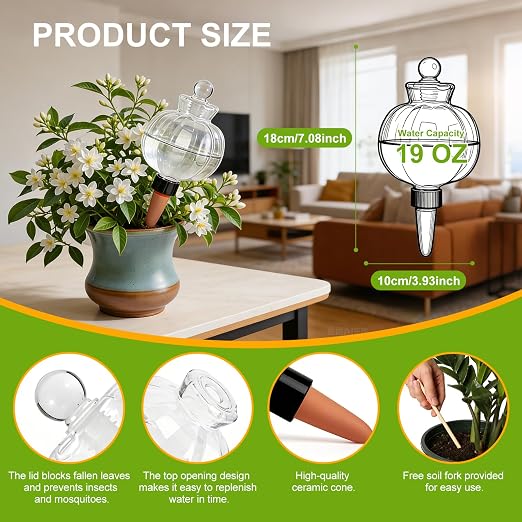 18 Oz Large Plant Watering Globes & Self Watering Bulbs, Water Globes & Bulbs for Indoor Outdoor Plants, Plant Globes Feeders for Watering Plants While Away & On Vacation 4-Pack