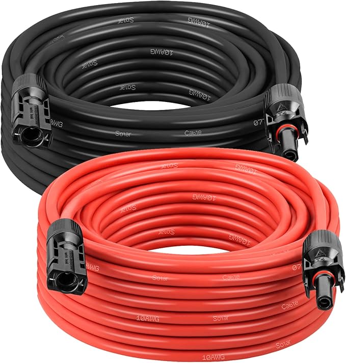 MOOKEERF Solar Panel Extension Cable - 10AWG 30FT Solar Wire with Female & Male Waterproof Connector PV Wire for RV, Photovoltaic Systems, Home, Boat, Solar Panels, Car(30 Feet Red + 30 Feet Black)