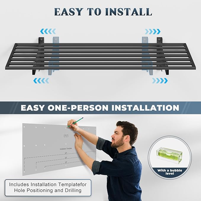 Jusgym 2-Pack 1.5x4ft Garage Shelving Wall Mounted, 1.5' x 4' Heavy Duty Garage Storage Shelves with Hooks, 500LB Capacity