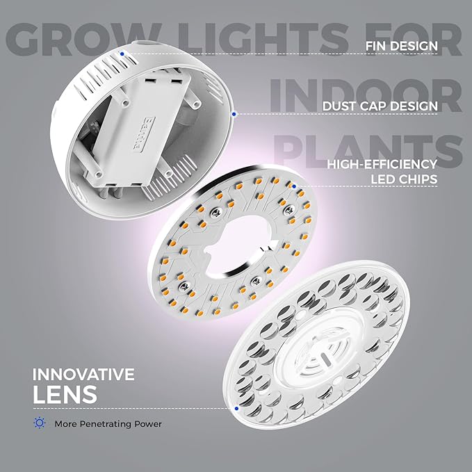 Barrina Orbgrow OG09 Puck LED Grow Light, Pinkish White 54W(6 x 9W, 810 Watt Equiv), Plant Lights for Indoor Plants Full Spectrum, Magnetic & Linkable, Small Grow lamp for Plant Shelf, 6 Packs