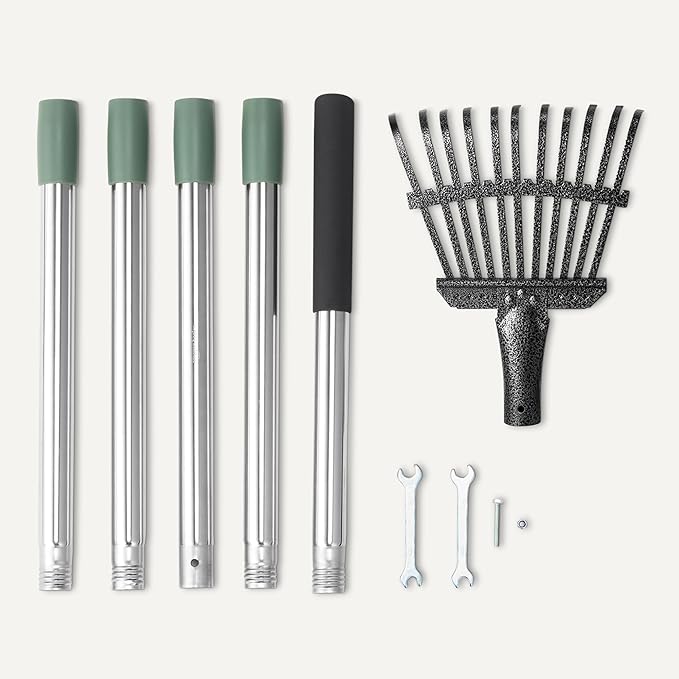 Amazon Basics - Garden Rake, 38.5" - 80.5" Adjustable Steel Handle, Black