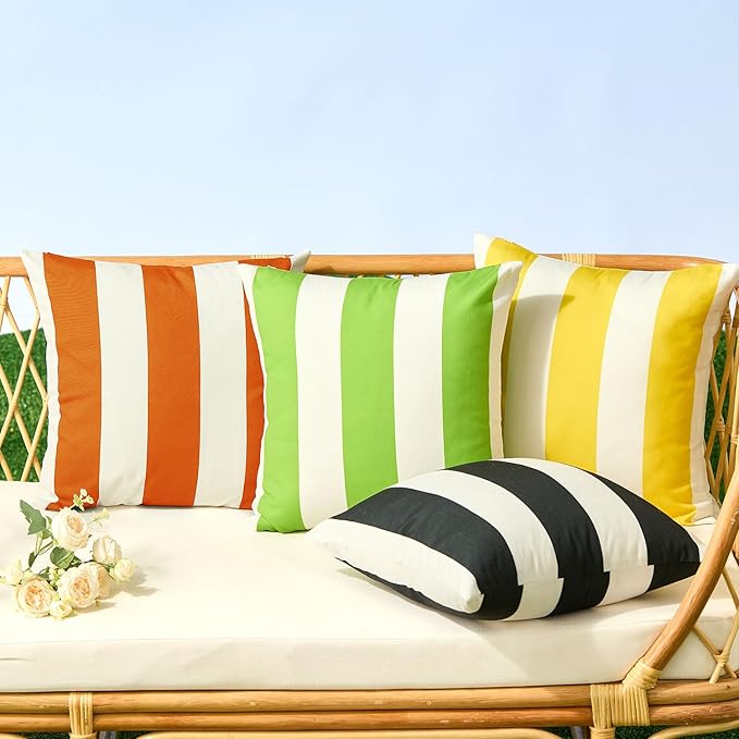 Allorry Outdoor Pillow Covers 16x16 Set of 2 Orange Striped Decoration Throw Pillow Covers for Spring Summer Outdoor Waterproof Garden Patio Furniture Sofa Bed Home Decor JB007-I16