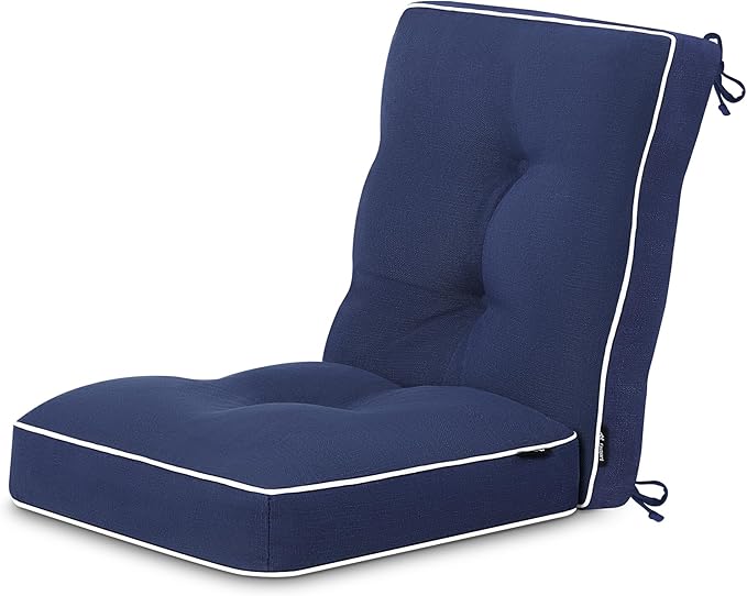Favoyard Outdoor Rocking Chair Cushion 17 × 17 Inch Water Resistant & 3-Year Color Fastness Patio Chairs Cushions for Rockers Furniture, Set of Seat & Back Thick Tufted Cushion with Tie Straps, Blue