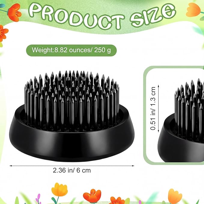 Sliner 8 Pcs 2.36 x 0.51 Inch Floral Frogs Round Brass Flower Holder Japanese Ikebana Vase Floral Frogs Arranger Fixed Tools Pin for Flower Arrangement Home DIY Craft(Black)