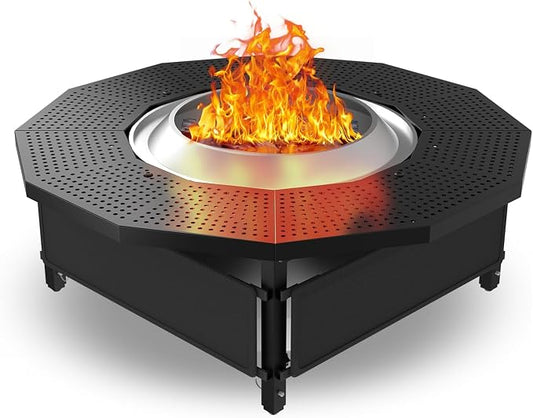 Fire Pit Surround Tabletop Use for Solo Stove Bonfire Ranger Yukon 2.0, with Coated Steel and UV-Resistant Outdoor Fabric, Adjustable Tabletop for Solo Stove Bonfire Accessories, Thick Metal