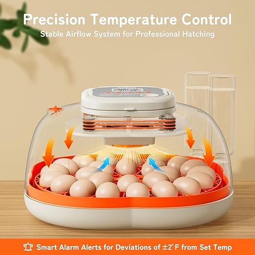APDOE Egg Incubators for Hatching Eggs, Temperature and Humidity Control, Automatic Egg Turning, Egg Candler, External Water Bottle, Air Vent, for Chicken, Duck & Quail Eggs, 25 Eggs