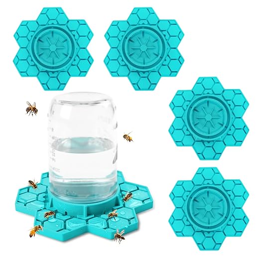4 Pack Bee Feeder for Mason Jar, Silicone Bee Watering Station, Compatible with Regular and Wide Mouth, Bee Feeders for Hives, Beekeeping Supplies, Bee Waterer for Outside Garden(Blue)