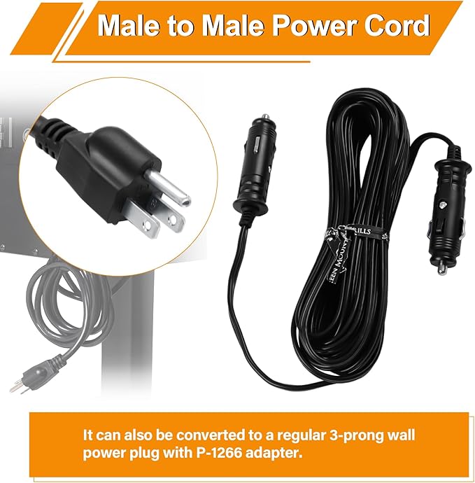 12V Power Cord for GMG Green Mountain Grill Jim Bowie, Daniel Boone, Davy Crockett 12V Prime/Prime Plus Pellet Grills, P-1012 Vehicle Adapter Replacement Part for GMG Ledge Peak Trek Grills