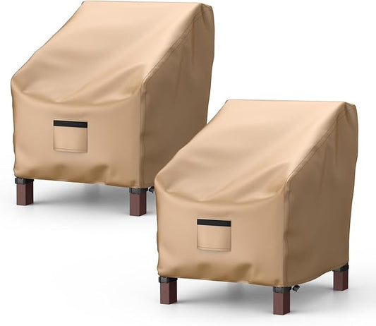 Patio Chair Covers for Outdoor Furniture Waterproof 2 Pack, Lawn Chair Covers 600D Heavy Duty Oxford Cloth, Large Covers for Lounge Lawn Deep Seat 38" W x 31" D x 29" H-Brown