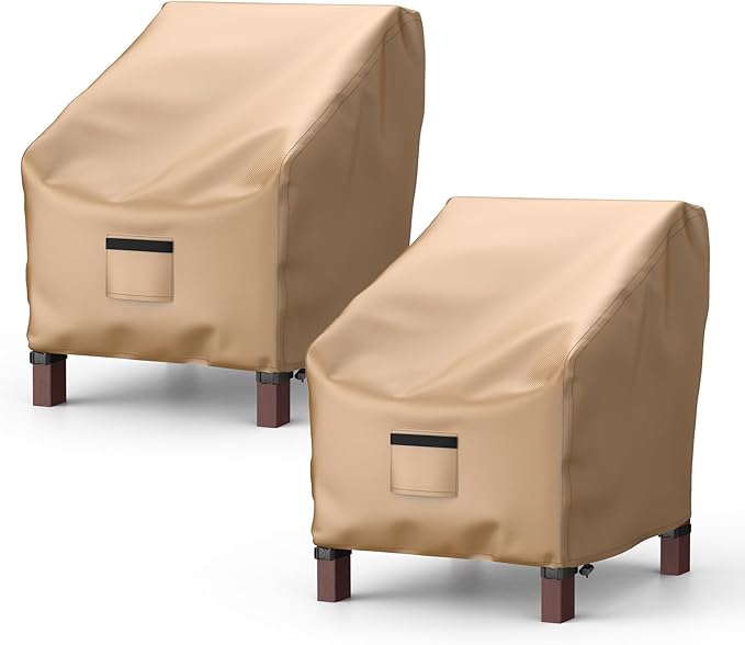 Patio Chair Covers for Outdoor Furniture Waterproof 2 Pack, Lawn Chair Covers 600D Heavy Duty Oxford Cloth, Large Covers for Lounge Lawn Deep Seat 29" W x 30" D x 36" H-Brown