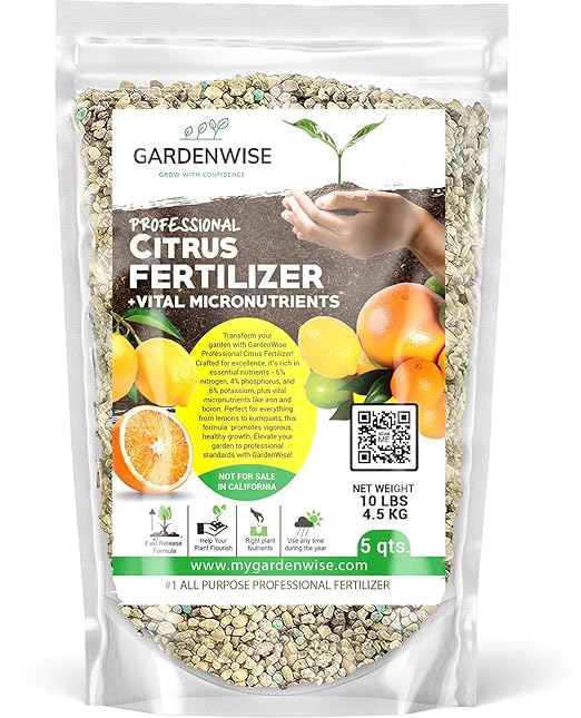GARDENWISE Professional Citrus Fertilizer + Vital Micronutrients; Perfect Balanced NPK for All Citrus; for Indoor and Outdoor Plants; Orange, Lime, Avocado and Lemon Tree Fertilizer (5 QUARTS)