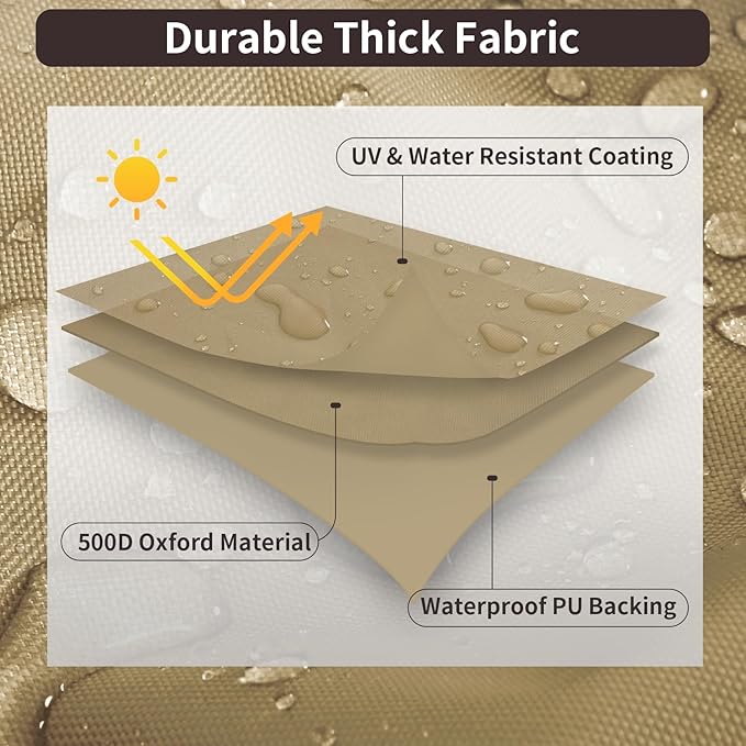 PureFit Outdoor Sectional Sofa Cover Waterproof Curved Patio Furniture Covers for Deck, Lawn and Backyard, 150Lx36Dx38Hx112FL, Camel