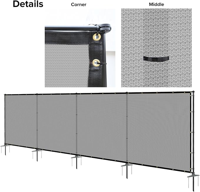 6'x15' Privacy Fence Kit Freestanding Mesh Screen with Iron Poles Temporary Fencing Outdoor Patio Backyard Divider Dog Air Conditioner Trash Fence Light Gray Custom