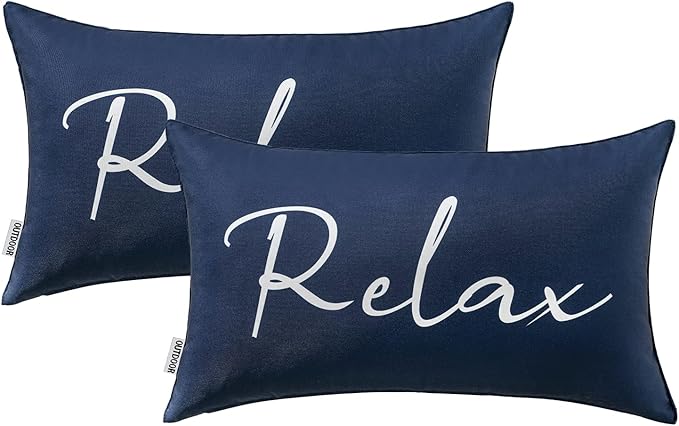 MIULEE Outdoor Waterproof Throw Pillow Covers Set of 2 Relax Decorative Outdoor Rectangular Pillowcases for Chair Patio Garden Couch Tent Balcony Sofa Navy Blue 12x20 Inch
