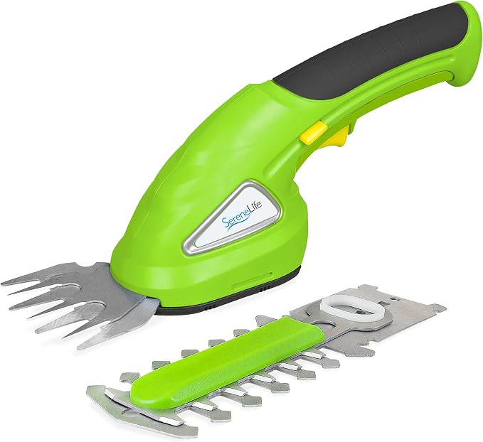 SereneLife Cordless Handheld Grass Cutter Shears, Portable Lightweight Electric Hedge Trimmer, Hand Held Garden Clippers Powered with Rechargeable 3.6V Battery, Changeable Blade Trimmers Light Green