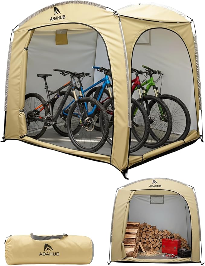 Abahub Portable Bike Storage Shed Tent, 86.7" × 59" × 67", Outdoor Silver-Coated Bicycle Shelter, PU4000 Waterproof 210D Oxford Fabric