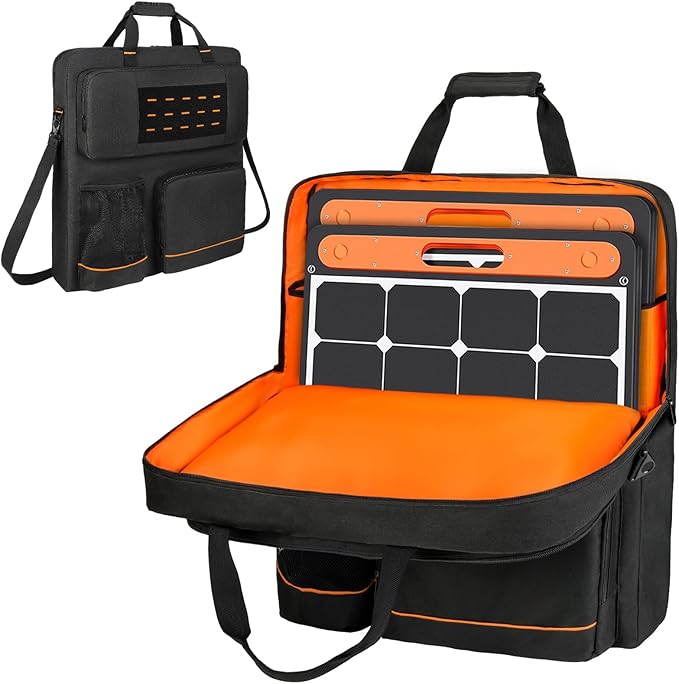 Solar Panel Storage Bag Compatible with Jackery SolarSaga 100/100X/200W & Anker Solix PS100/PS200, Portable Travel Carrying Case with Shoulder Strap & Internal Pockets, Black