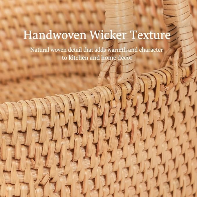 Handwoven Rattan Storage Basket with Handles, Natural Wicker Decorative Basket for Kitchen Counter, Pantry Organization, Floral Arrangement, Gift Packaging & Home Decor