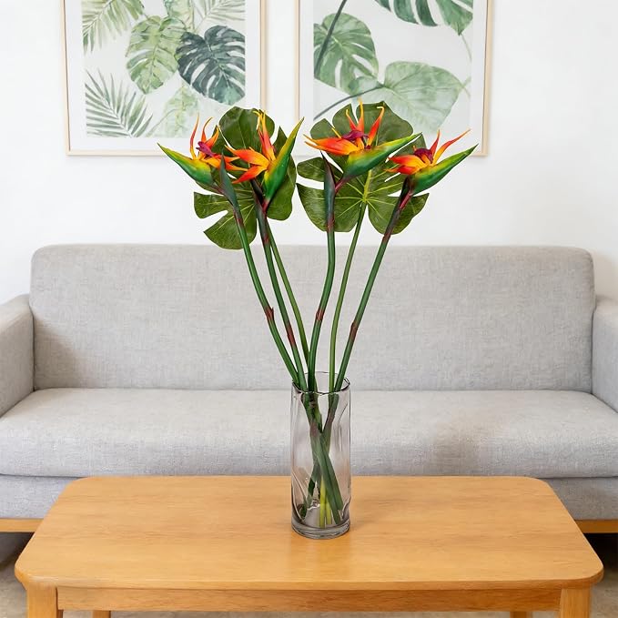 6 Pcs 32.7inch Artificial Birds of Paradise Plant Faux Birds of Paradise Stems Long Stem for Wedding Home Party Hotel Table Centerpiece Vases Indoor Outdoor Decor(Orange)