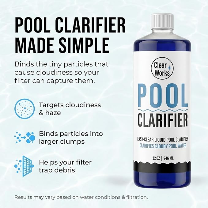 Pool Clarifier, Water Clarifier for Pool, Pool Water Clarifier for Above Ground & Inground Pools, 1 Quart (32 fl oz), Clears Cloudy Pool Water, Chlorine & Saltwater Compatible