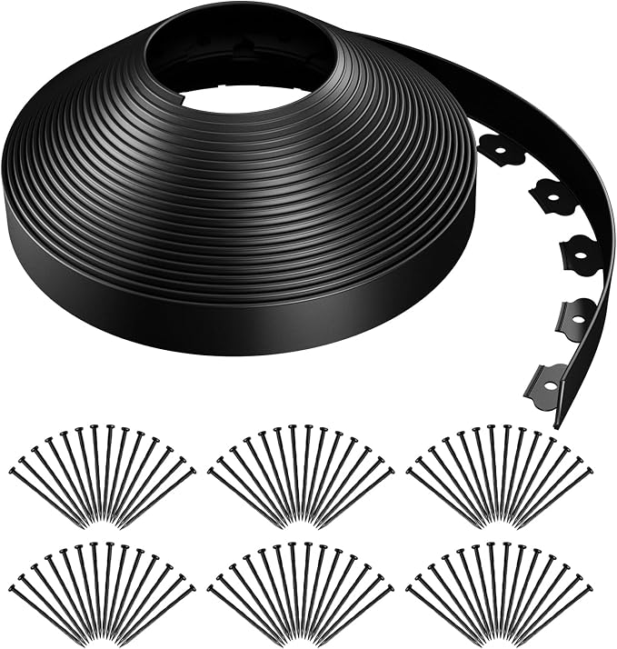 AGTEK 92FT Landscape Edging Kit – 84 Spiral Stakes Included | Flexible No-Dig Plastic Garden Border for Flower Beds & Yard