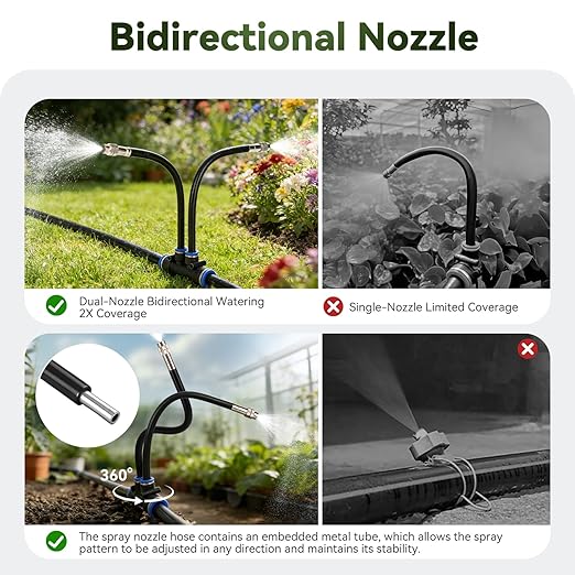 100Ft 1/2" Tubing High-Flow Drip Irrigation System, 360° Adjustable Garden Watering System with 30 Nozzles, Dual-Side Watering Kit for Raised Beds, Greenhouses & Efficient Plant Irrigation