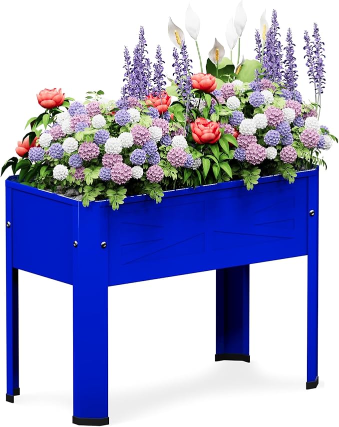 PROXRACER Galvanized Steel Raised Garden Bed with Legs, Heavy Duty Elevated Planter Box, Standing Metal Planter for Vegetables Herbs Flowers, Indoor Outdoor for Patio Balcony Deck, Blue