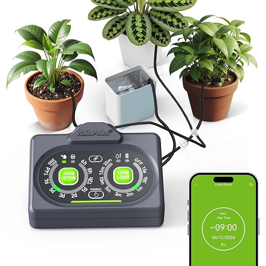 RAINPOINT Smart Auto Plant Waterer Kit for Indoor Houseplants,WiFi/App Control and Local Panel Control,Tap Free Drip Irrigation System for Indoor Balcony Grow Tent Office Water 10-15 Plants