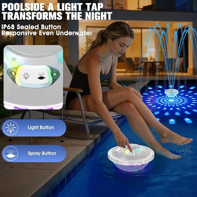 2026 Upgraded Pool Fountain,Rechargeable Pool Water Fountain with Light,Floating LED Pool Fountain,4FT Spray Swimming Pools Fountains Pump for Above Ground & Inground Pools Fountains-White