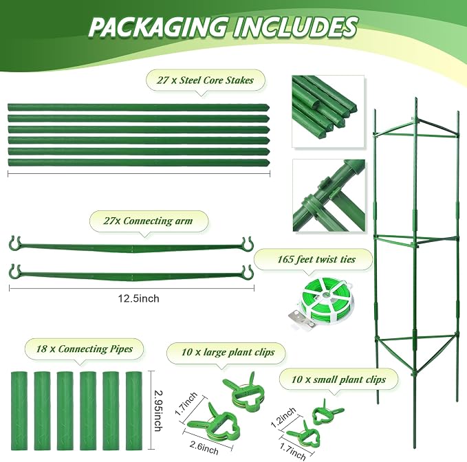 Tomato Cage, Tomato Plant Support Trellis for Garden & Pots, Rust-Resistant Tomato Cages for Climbing Vegetables Plants Flowers, 3 Pack - 48-Inch