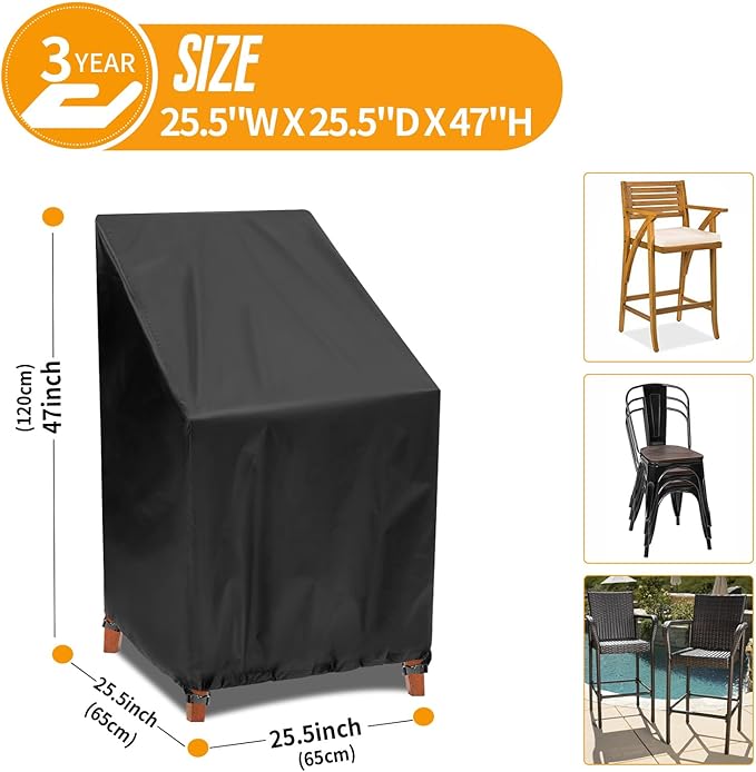 Kipiea Patio Chair Covers Waterproof Winter - Heavy Duty Lawn Outdoor Furniture Chair Covers with Anti UV and No Tears, No Fading (25.5" W x 25.5" D x 47" H)