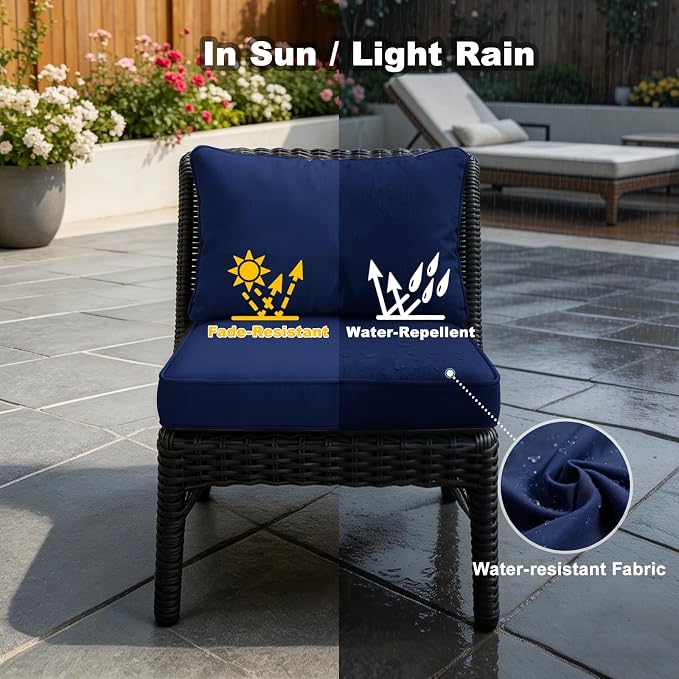 24''x24''x4'' Outdoor Seat Cushion Set, Blue Patio Replacement Cushions | Water-Resistant & Fade Resistant Fabric with Removable Cover, Fits Outdoor Chair Sofa Couch