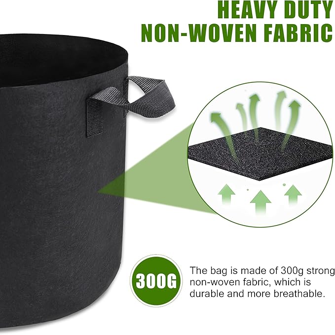 24-Pack 3 Gallon Grow Bags, Heavy Duty Aeration Fabric Pots with Handles for Garden and Planting, Pots for Plant