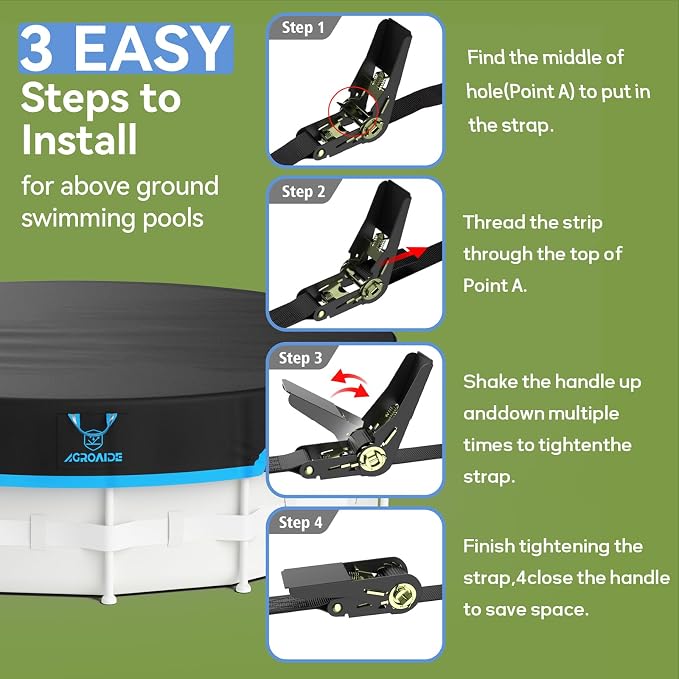 33ft Round Pool Cover for Above Ground Pools, 420D Heavy Duty Oxford Fabric - All Season Outdoor Use, Windproof, Seamless Design