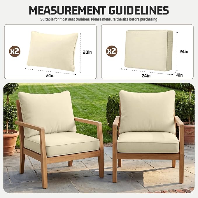 4pcs Outdoor Patio Cushion Covers Replacement, 24" Zippered Outdoor Cushion Covers Waterproof, UV Resistant & Washable Patio Furniture Cushion Covers Waterproof for Patio Sectional, Beige Covers Only