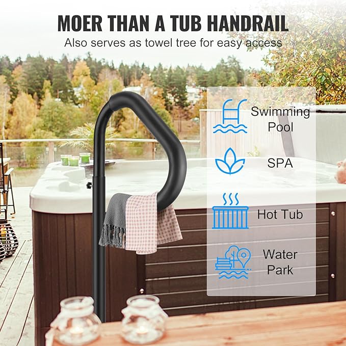VEVOR Hot Tub Handrail, 360 Rotatable Spa Side Handrail with 48"-63" Adjustable Height, Rust-Proof Aluminum Spa Hot Tub Hand Rail with Slide-Under Mount Base for Indoor & Outdoor, 600LBS Capacity